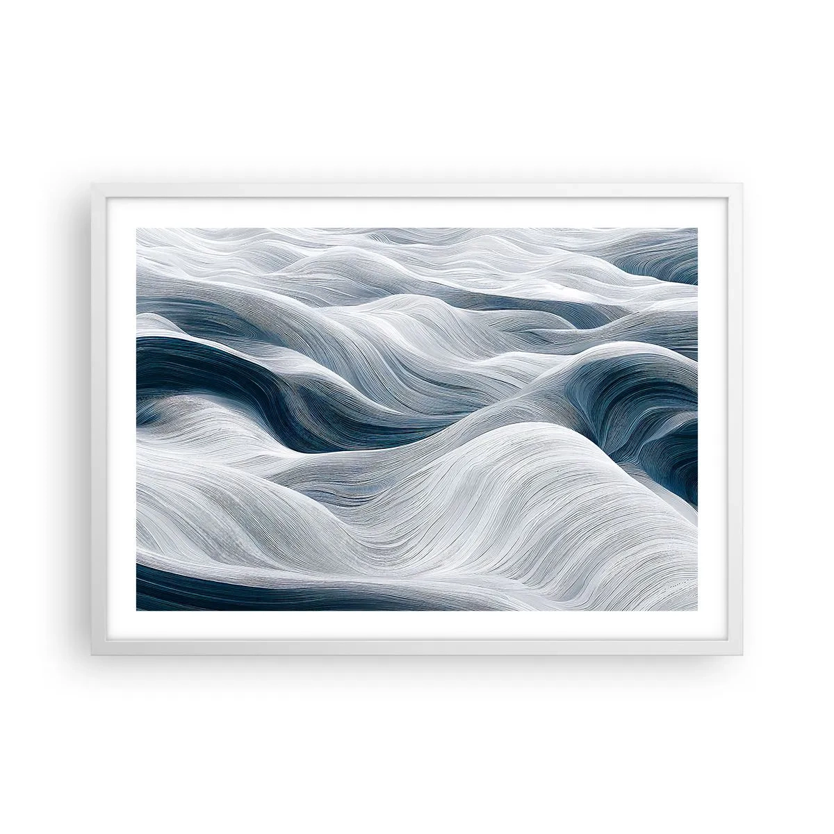 Affiche dans un cadre blanc - Poster - Vagues blanches et bleues - 70x50 cm