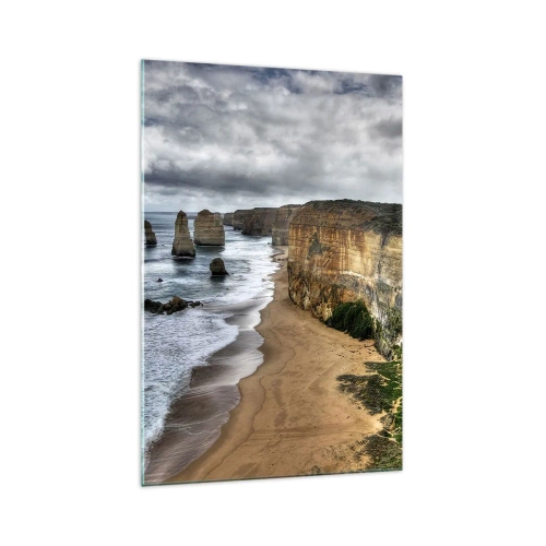 Impression sur verre - Image sur verre - Côte rocheuse avec plage et formations rocheuses - 70x100cm - Beauté brute - Décoration murale moderne pour le salon et la chambre ARTTOR