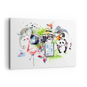 Impression sur toile - Image sur toile - Des graphismes colorés sur le thème de la nature et du safari - 100x70cm - Dans l'objectif d'un voyageu - Décoration murale moderne pour le salon et la chambre ARTTOR