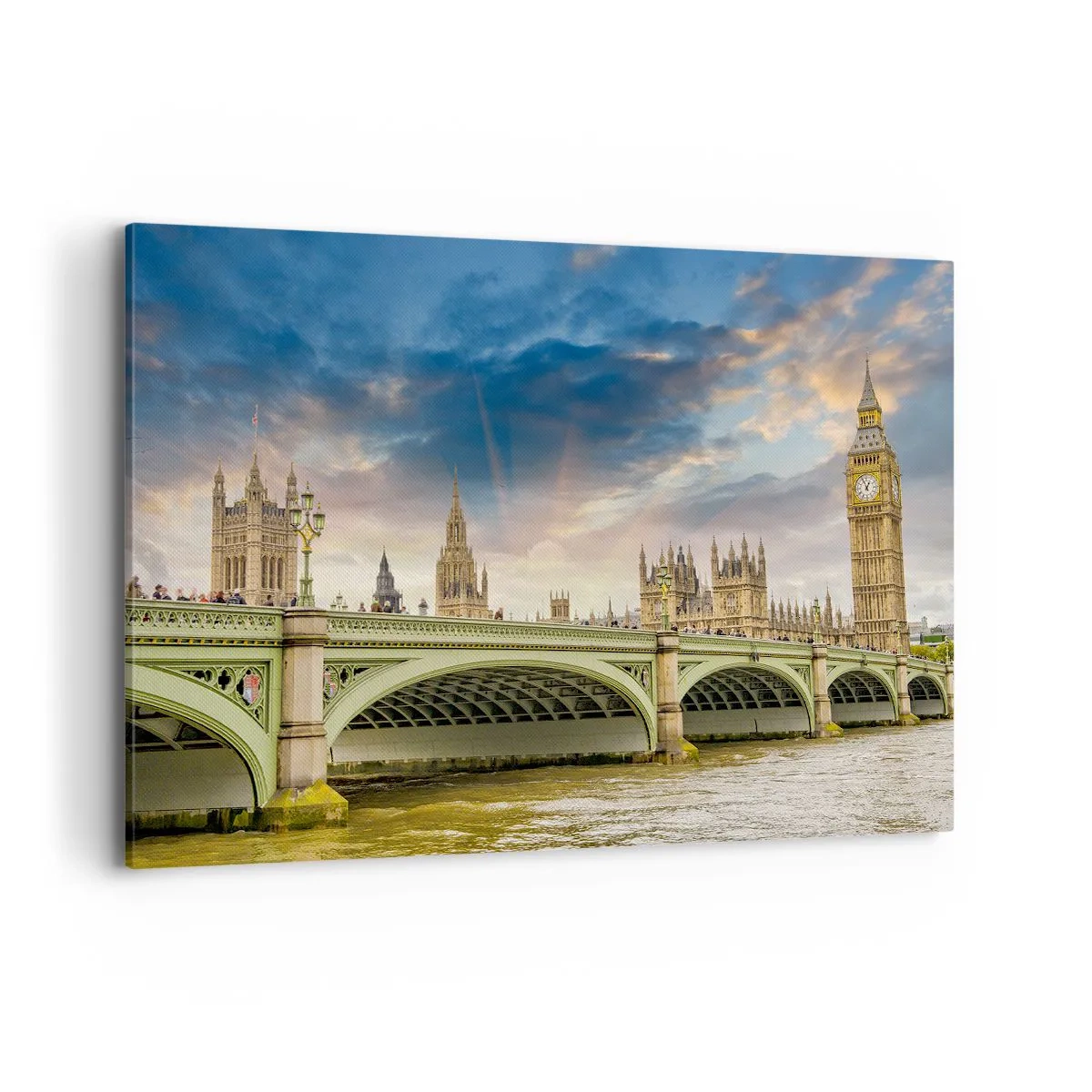 Impression sur toile - Image sur toile - Big Ben et le pont de Westminster contre le ciel au crépuscule - 120x80cm - Le temps s'est arrêté dans l'Empire - Décoration murale moderne pour le salon et la chambre ARTTOR