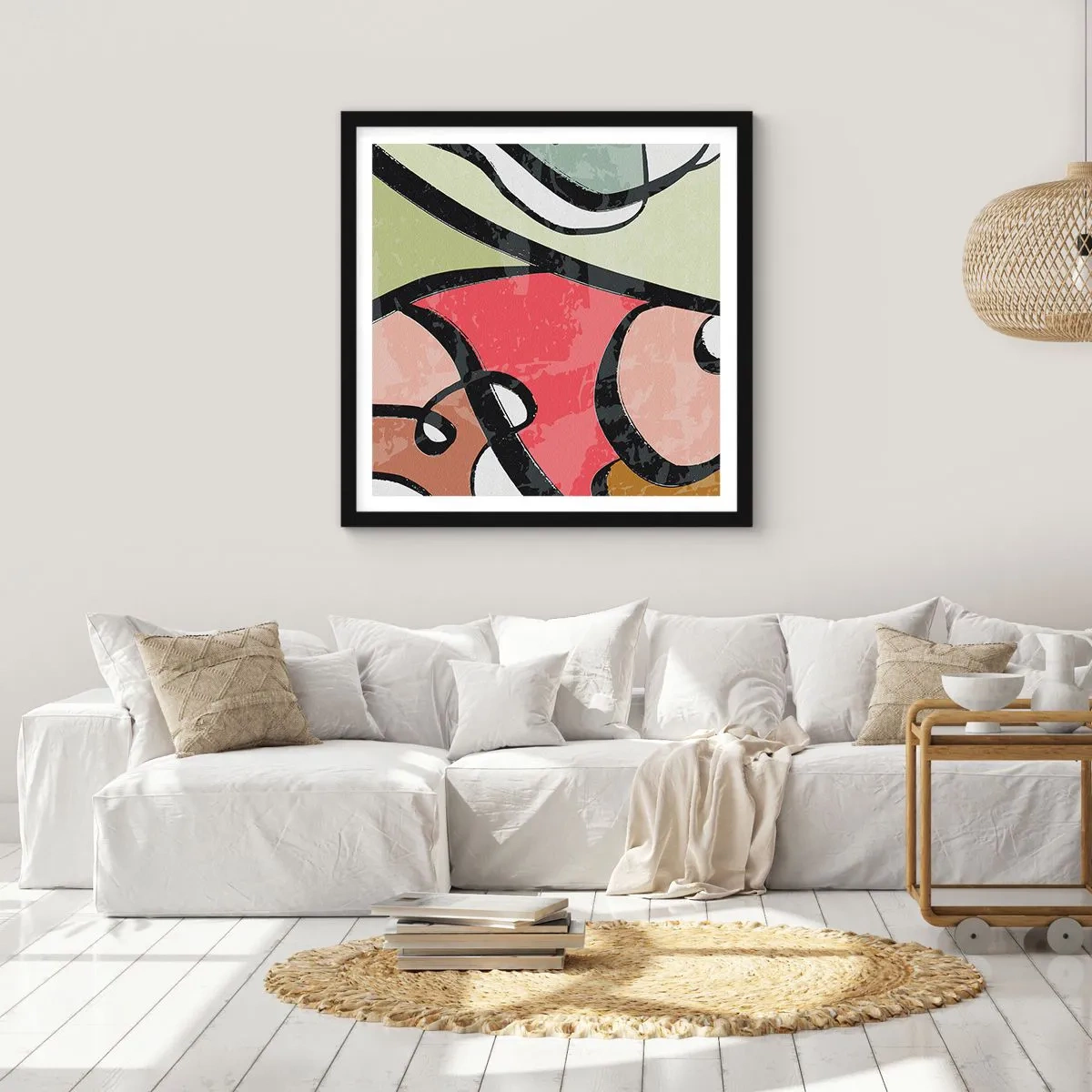 Affiche dans un cadre noir - Poster - Pirouettes parmi les couleurs - 30x30 cm