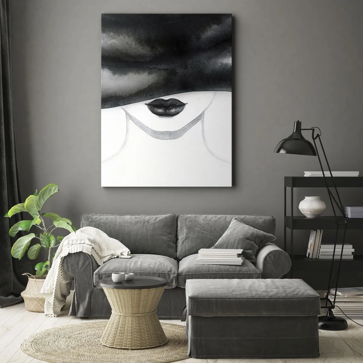 Impression sur toile - Image sur toile - Un portrait subtil d'une femme au visage couvert dans un style monochrome. - 80x120cm - Un mystère sensuel - Décoration murale moderne pour le salon et la chambre ARTTOR