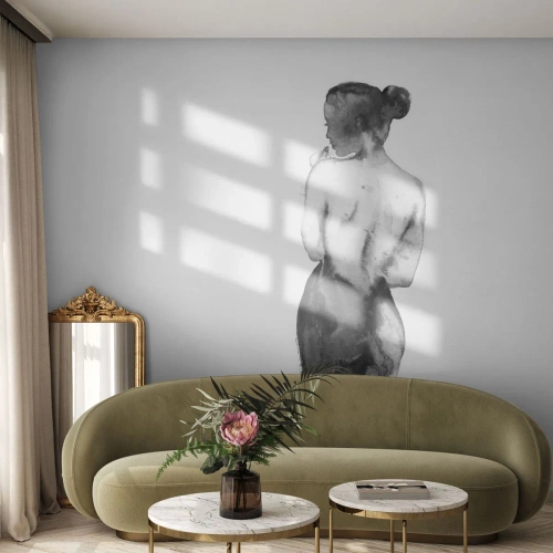 Papier Peint Photo Premium Sand - Silhouette aquarelle d'une femme dans un style monochrome - 100x70cm - Auprès d'elle, le monde disparaît - Décoration murale moderne pour le salon et la chambre ARTTOR