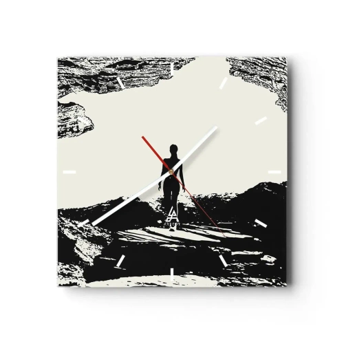 Horloge murale - Pendule murale - Silhouette noire et blanche d'une femme dans une grotte contre le ciel - 30x30cm - Nouveau look - Décoration murale moderne pour le salon et la chambre ARTTOR