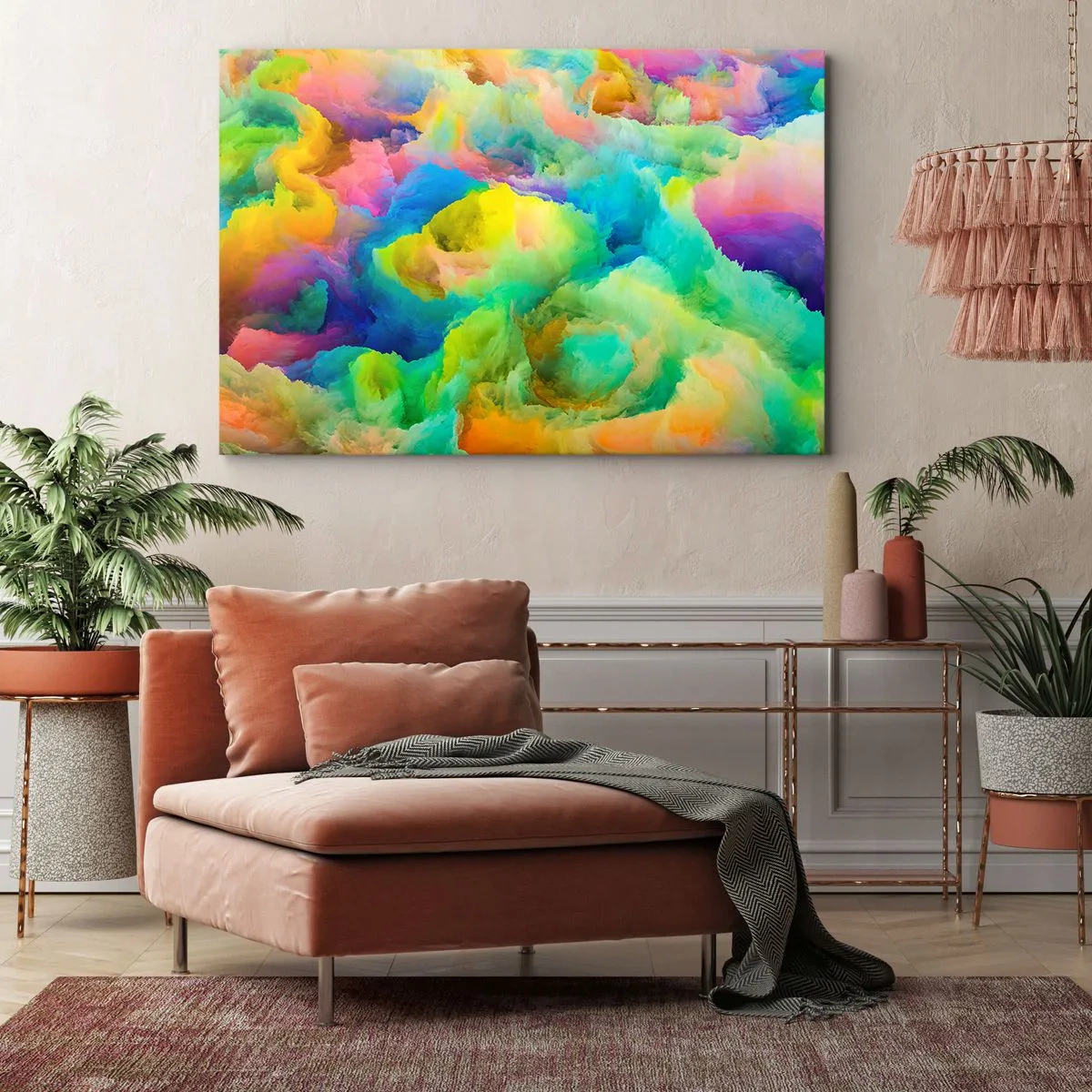 Impression sur toile - Image sur toile - Composition abstraite aux couleurs de l'arc-en-ciel - 120x80cm - Plumule arc-en-ciel - Décoration murale moderne pour le salon et la chambre ARTTOR