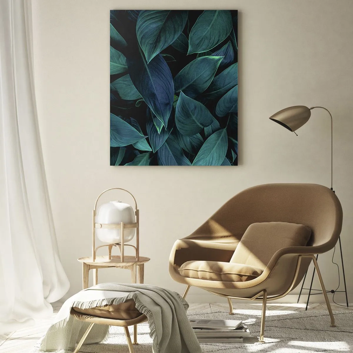 Impression sur verre - Image sur verre - Gros plan de feuilles vertes sur fond sombre - 80x120cm - le vert lui-même - Décoration murale moderne pour le salon et la chambre ARTTOR
