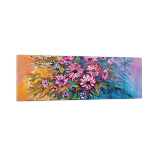 Impression sur verre - Image sur verre - Fleurs colorées dans un bouquet sur un fond de couleur pastel - 160x50cm - Énergie de la vie - Décoration murale moderne pour le salon et la chambre ARTTOR