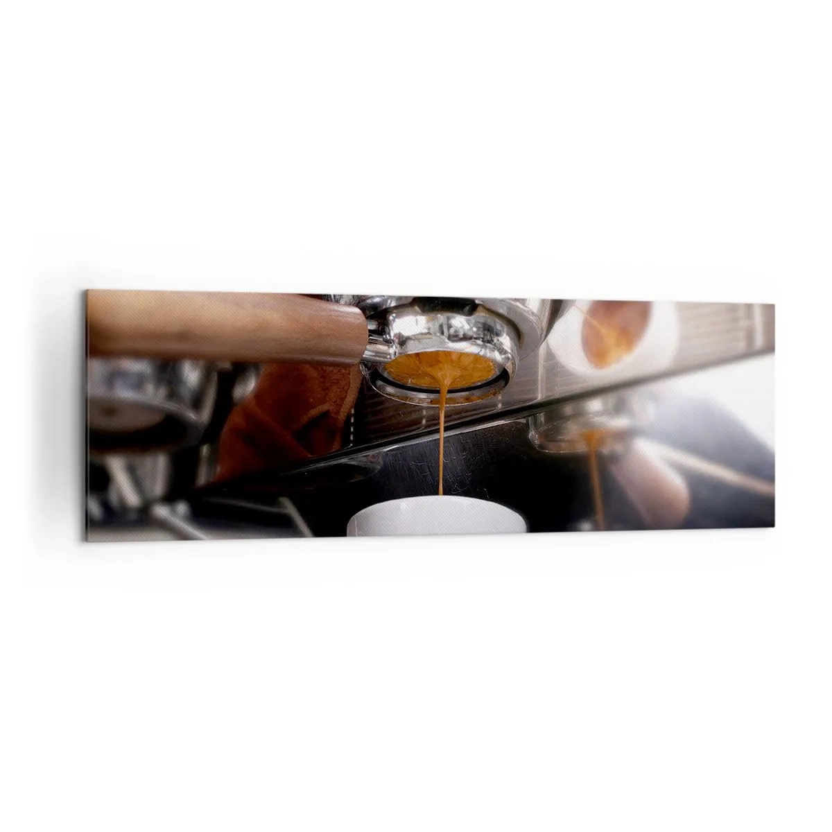 Impression sur toile - Image sur toile - Gros plan d'une machine à café préparant un expresso frais - 160x50cm - Bon moment de la journée - Décoration murale moderne pour le salon et la chambre ARTTOR