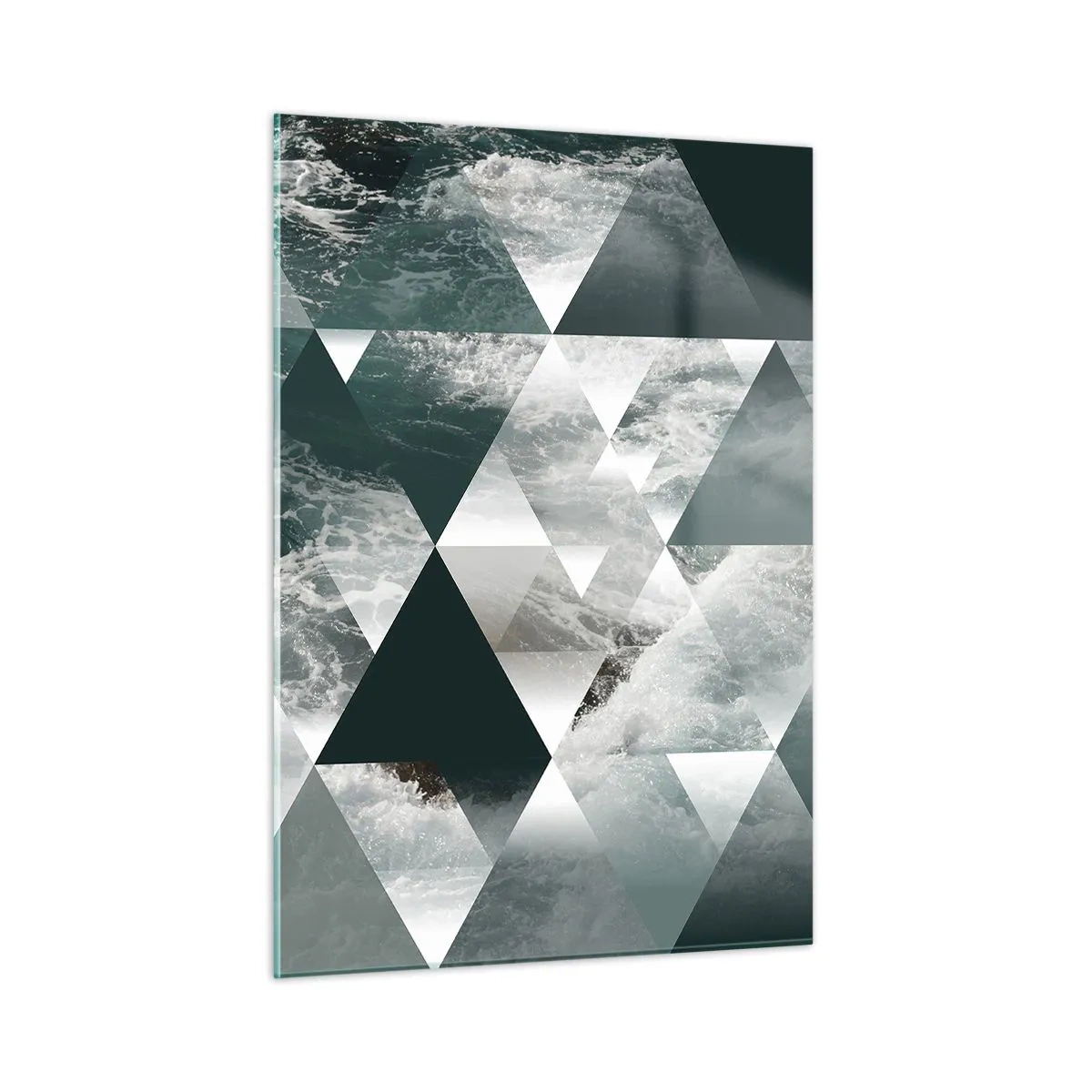 Impression sur verre - Image sur verre - Composition abstraite de triangles avec un motif de vagues d'eau - 50x70cm - Point de vue de cristal - Décoration murale moderne pour le salon et la chambre ARTTOR