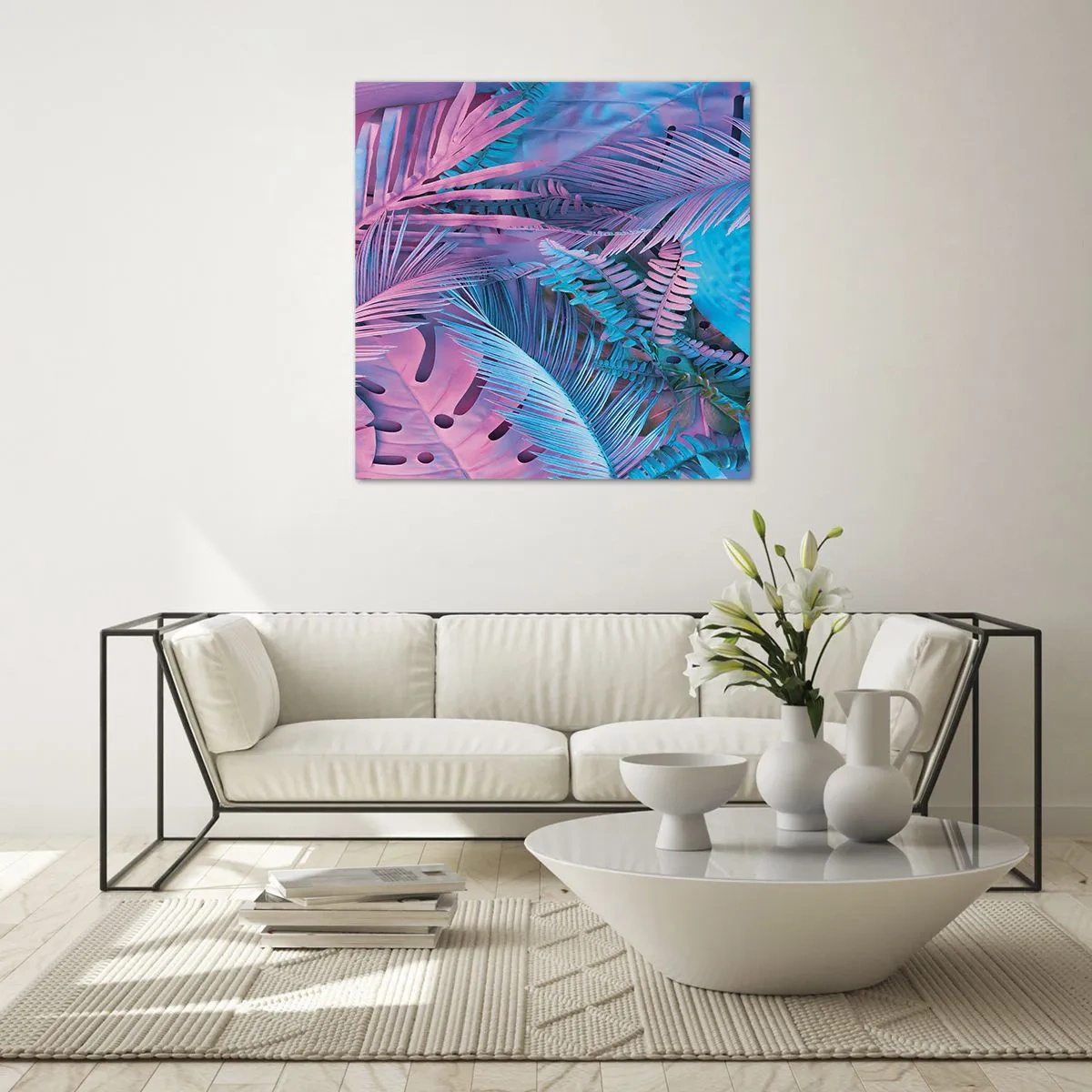 Impression sur verre - Image sur verre - Les tropiques en rose et bleu - 30x30 cm