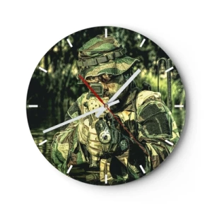 Horloge murale - Pendule murale - Un soldat en tenue de camouflage visant le terrain dans une zone boisée. - 30x30cm - Le meilleur des meilleurs - Décoration murale moderne pour le salon, la cuisine et la chambre ARTTOR