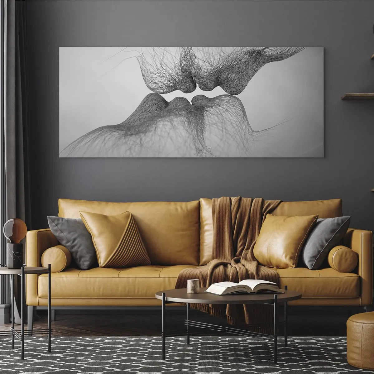 Impression sur verre - Image sur verre - Un baiser abstrait présenté sous une forme éthérée - 120x50cm - La bise du vent - Décoration murale moderne pour le salon et la chambre ARTTOR