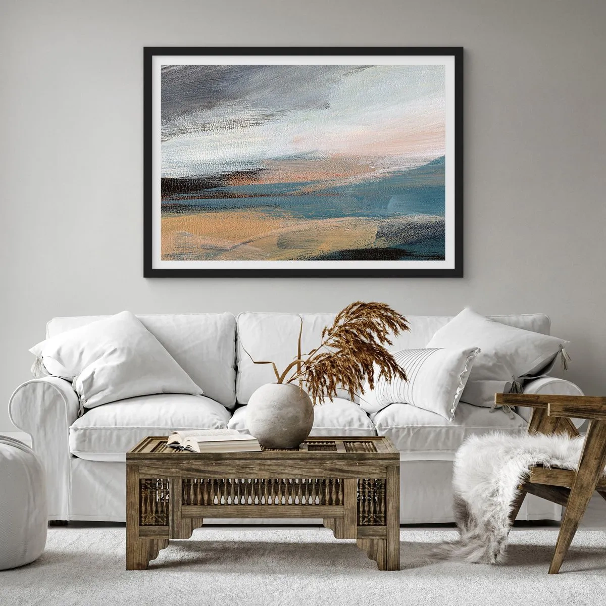 Affiche dans un cadre noir - Poster - Abstraction : paysage nordique - 91x61 cm