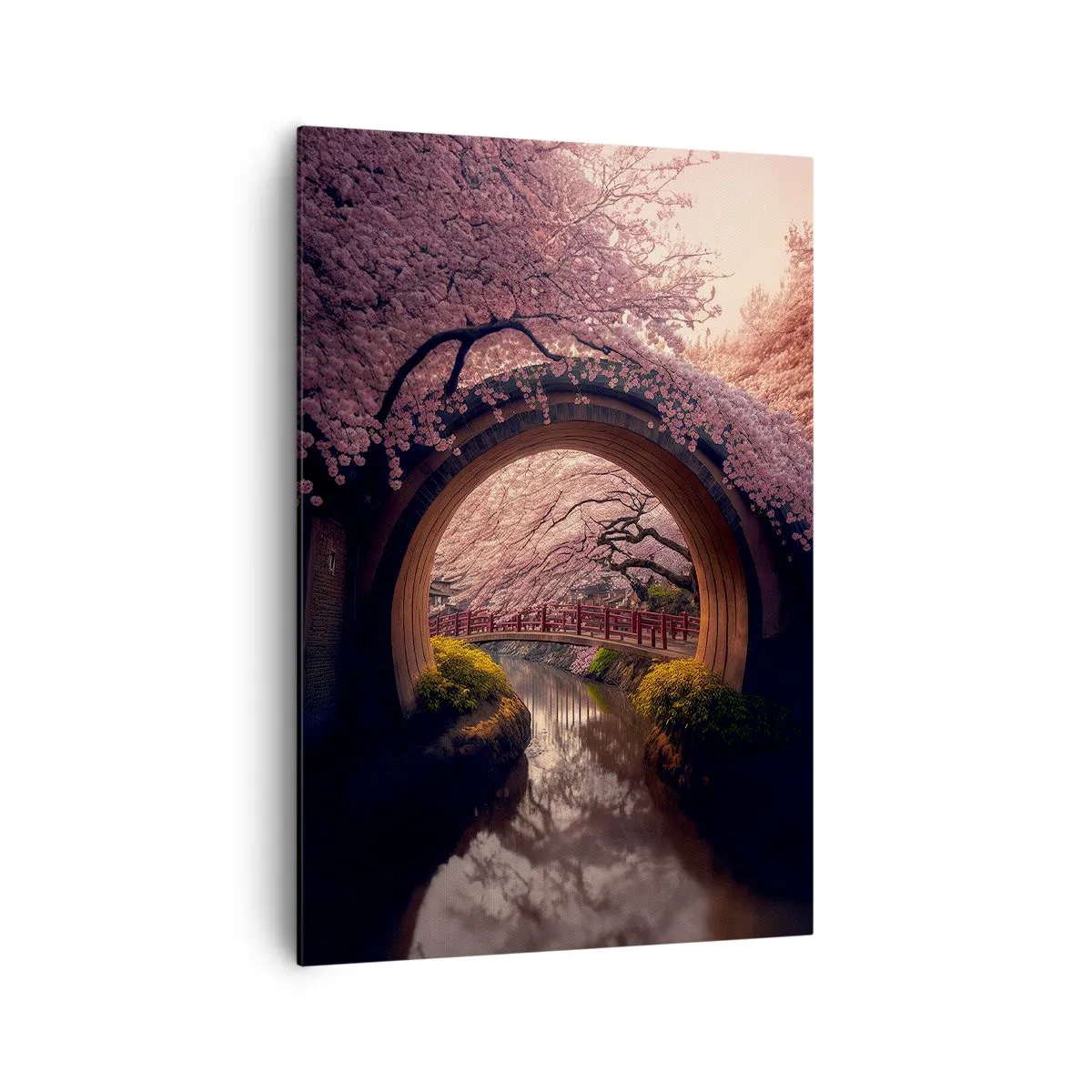 Impression sur toile - Image sur toile - Un pont japonais traditionnel entouré de fleurs de cerisier - 70x100cm - Printemps japonais - Décoration murale moderne pour le salon et la chambre ARTTOR