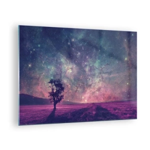 Impression sur verre - Image sur verre - Un arbre sur fond de ciel étoilé et de galaxie - 70x50cm - Sous un ciel magique - Décoration murale moderne pour le salon et la chambre ARTTOR