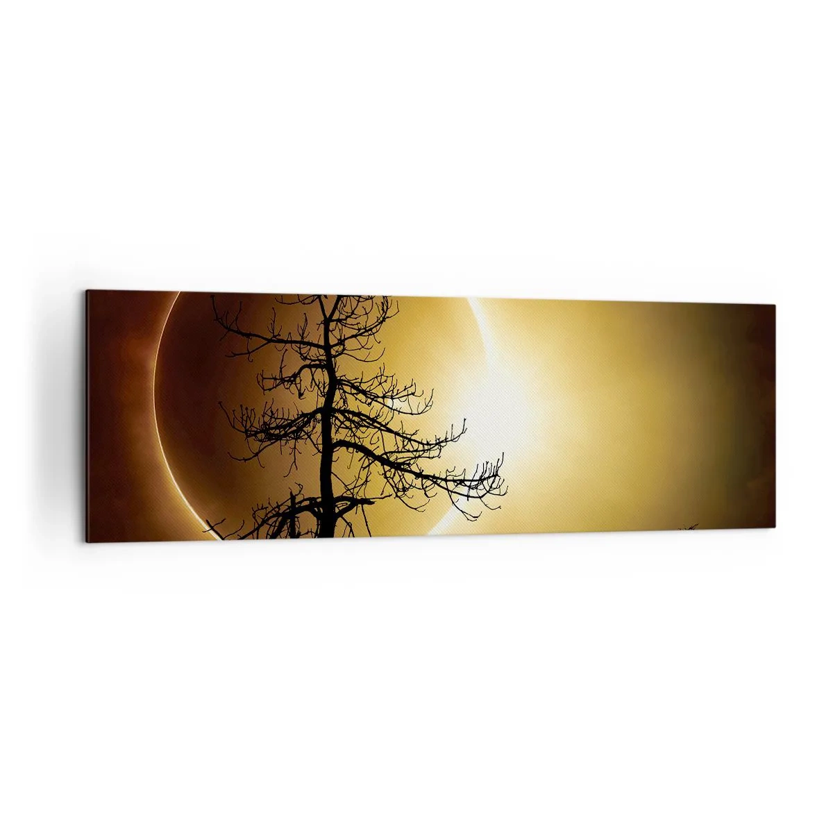 Impression sur toile - Image sur toile - Éclipse solaire avec une silhouette d'arbre au premier plan - 160x50cm - Éclipse totale - Décoration murale moderne pour le salon et la chambre ARTTOR