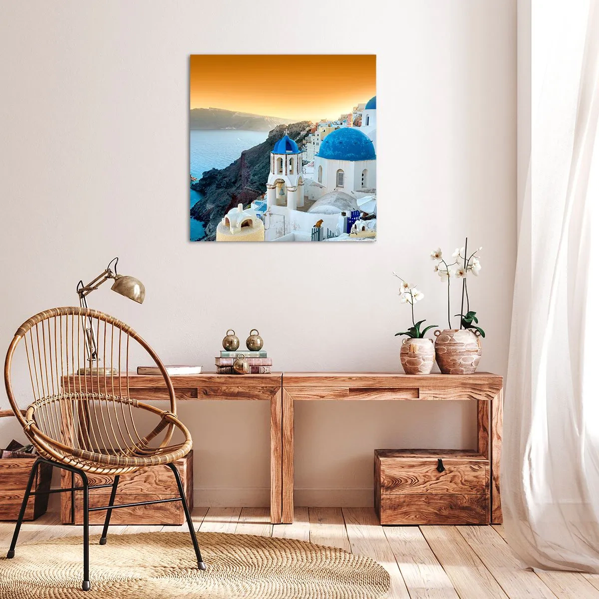 Impression sur toile - Image sur toile - Santorin - blotti contre les rochers - 50x50 cm