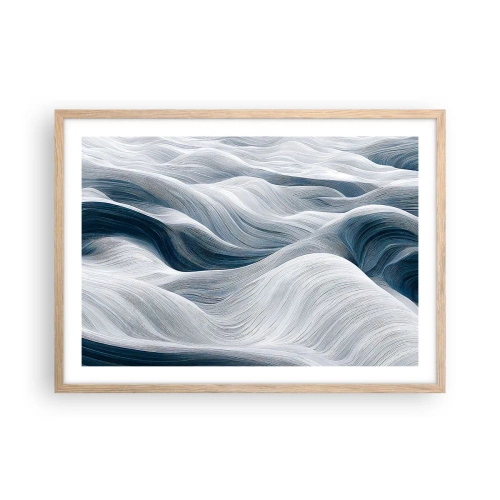 Affiche dans un chêne clair - Poster - Vagues blanches et bleues - 70x50 cm