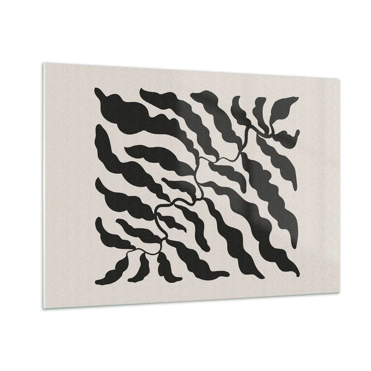 Impression sur verre - Image sur verre - Œuvre d'art botanique avec des feuilles noires organiques - 100x70cm - La nature du carré - Décoration murale moderne pour le salon et la chambre ARTTOR