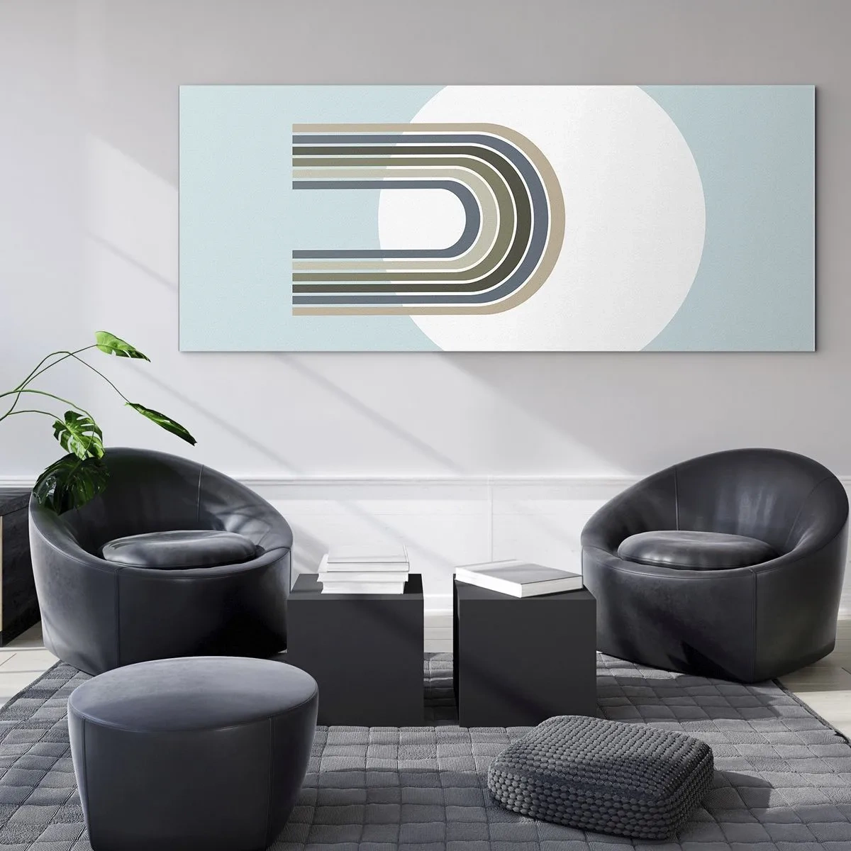 Impression sur verre - Image sur verre - Une composition minimaliste avec un cercle et des lignes sur un fond pastel. - 160x50cm - Attraction irrésistible - Décoration murale moderne pour le salon et la chambre ARTTOR