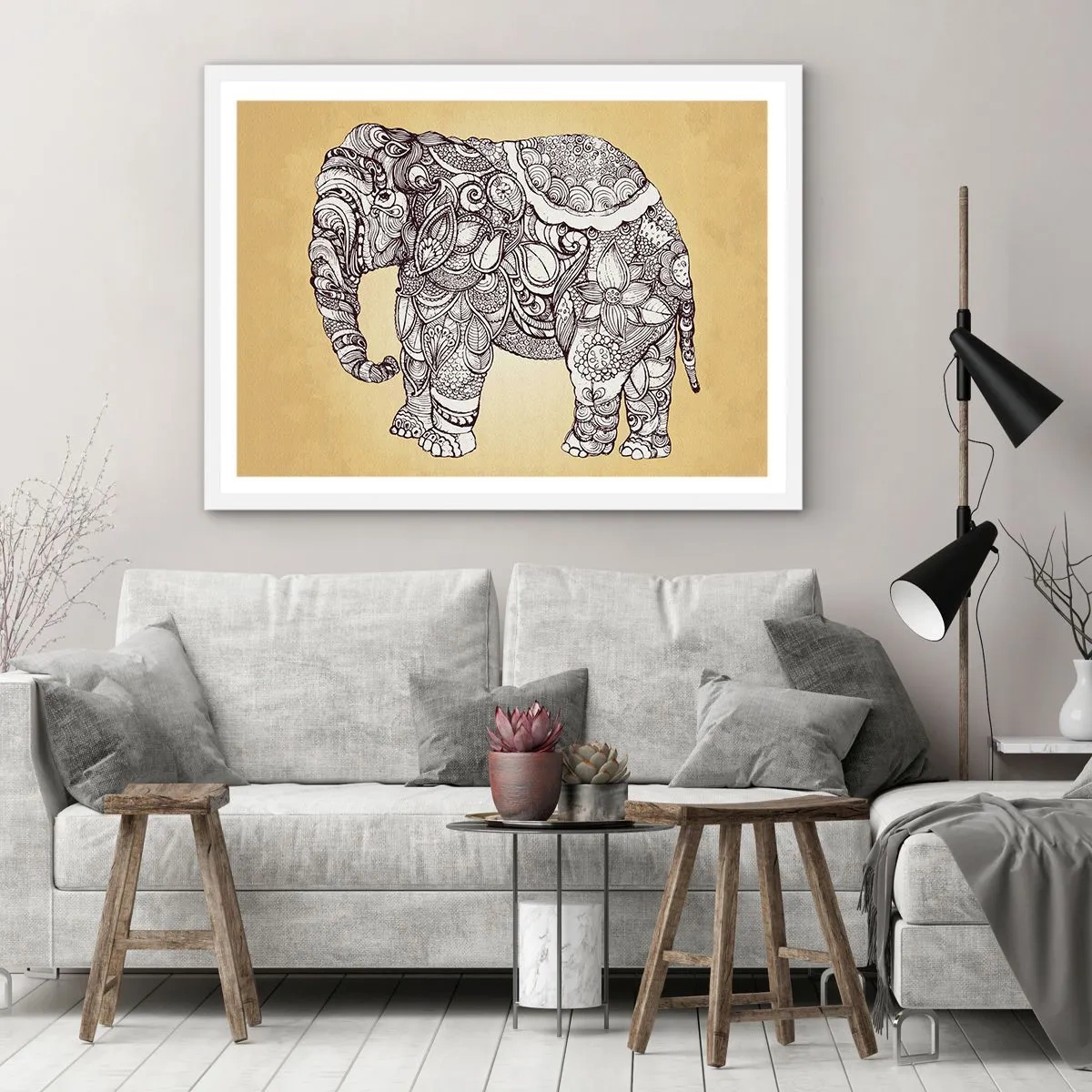 Affiche dans un cadre blanc - Poster - L'éléphant s'est apprêté - 50x40 cm