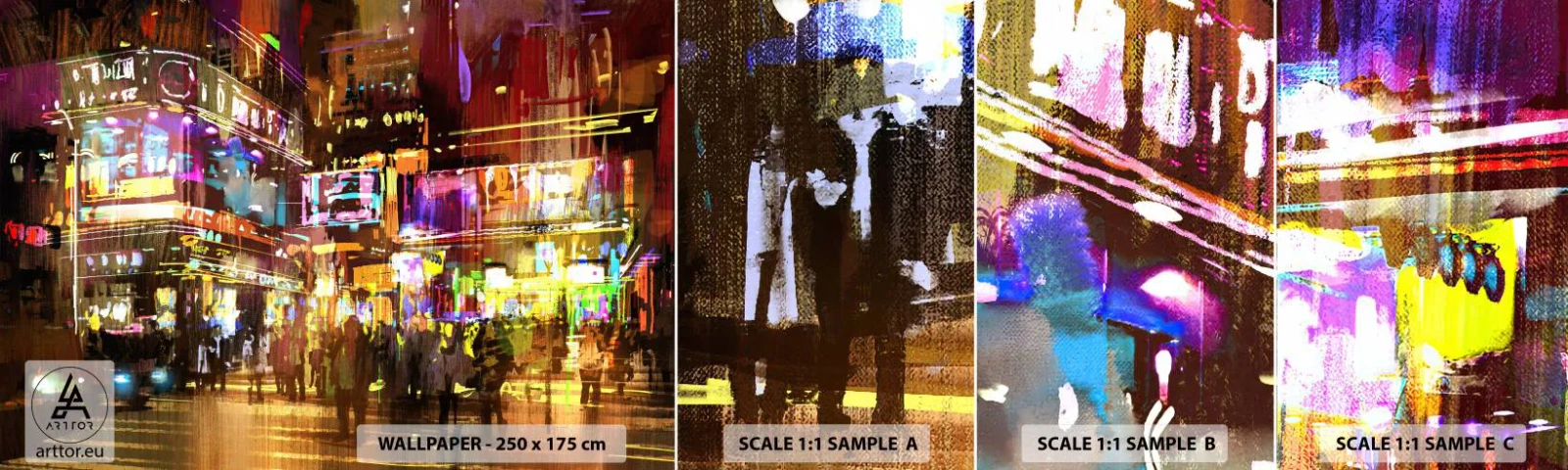 Échantillon de Papier Peint Autocollant Deluxe Sticker - Dans une mer de lumière - Ville, Architecture, Vie nocturne - 100x30 cm