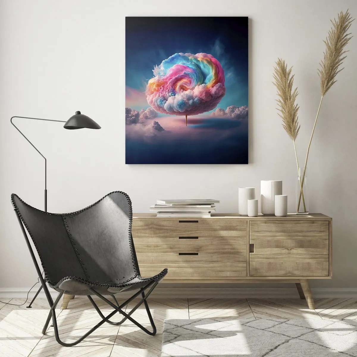 Impression sur verre - Image sur verre - Un nuage en forme de spirale aux couleurs pastel dans le ciel - 80x120cm - Le rêve d'un parc d'attractions - Décoration murale moderne pour le salon et la chambre ARTTOR