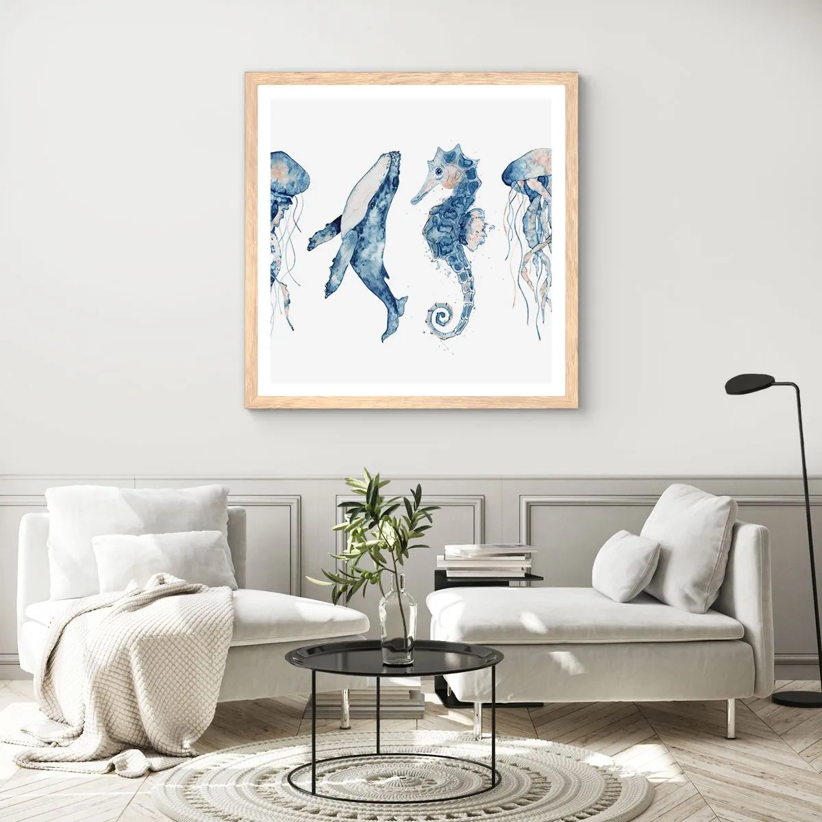 Affiche dans un chêne clair - Poster - Merveilles de la mer - 30x30 cm