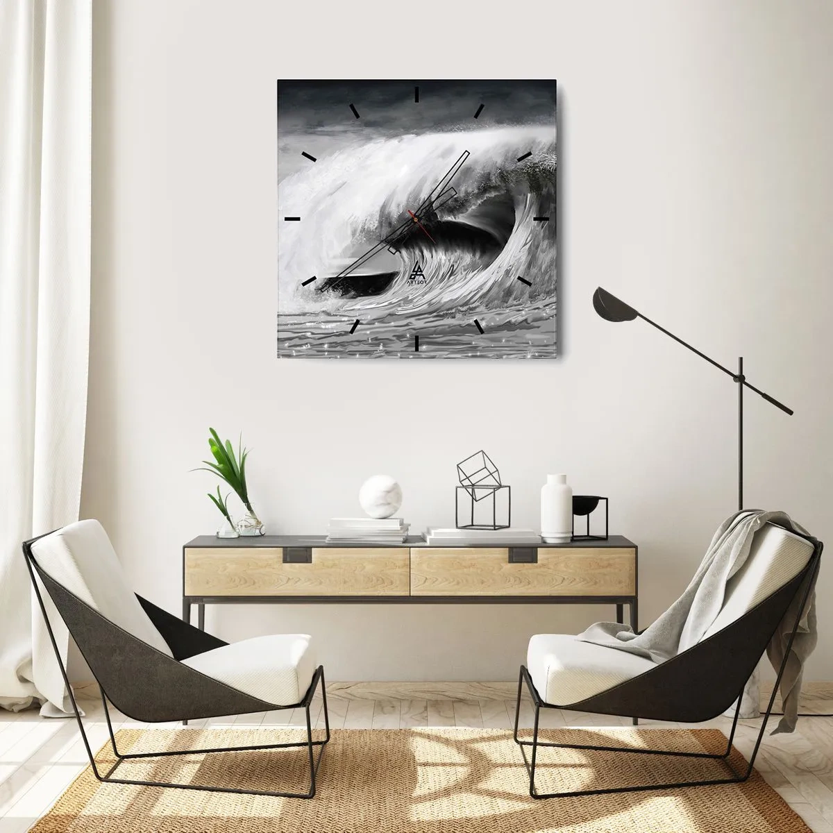 Horloge murale - Pendule murale - La colère de l'océan - 40x40 cm