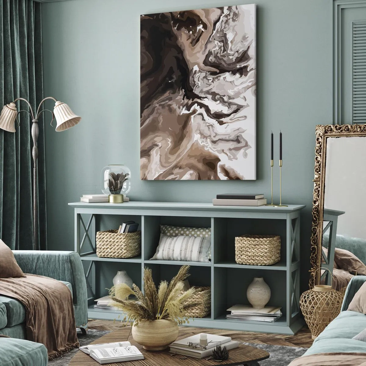 Impression sur toile - Image sur toile - Abstraction dans les tons de brun avec des lignes dynamiques - 50x70cm - Contraste de couleur - Décoration murale moderne pour le salon et la chambre ARTTOR