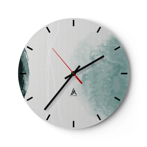 Horloge murale - Pendule murale - Une abstraction tamisée avec des taches vertes sur un fond clair - 30x30cm - Rencontre avec le brouillard - Décoration murale moderne pour le salon, la cuisine et la chambre ARTTOR
