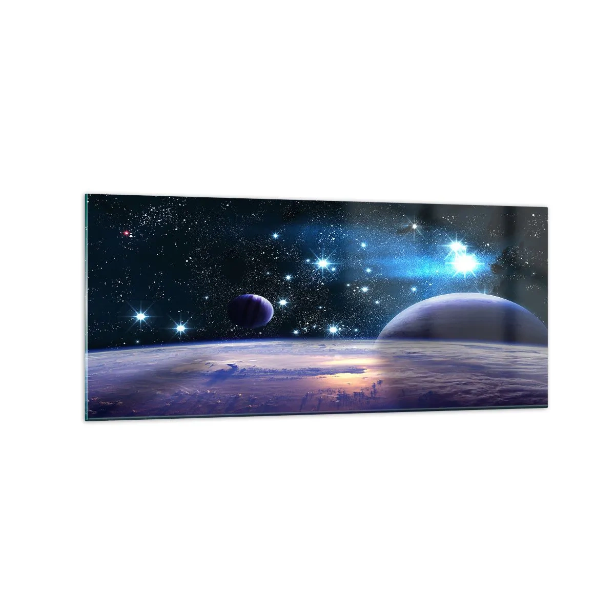 Impression sur verre - Image sur verre - Une vue de l'espace avec des planètes et des étoiles - 120x50cm - Toujours seul? - Décoration murale moderne pour le salon et la chambre ARTTOR