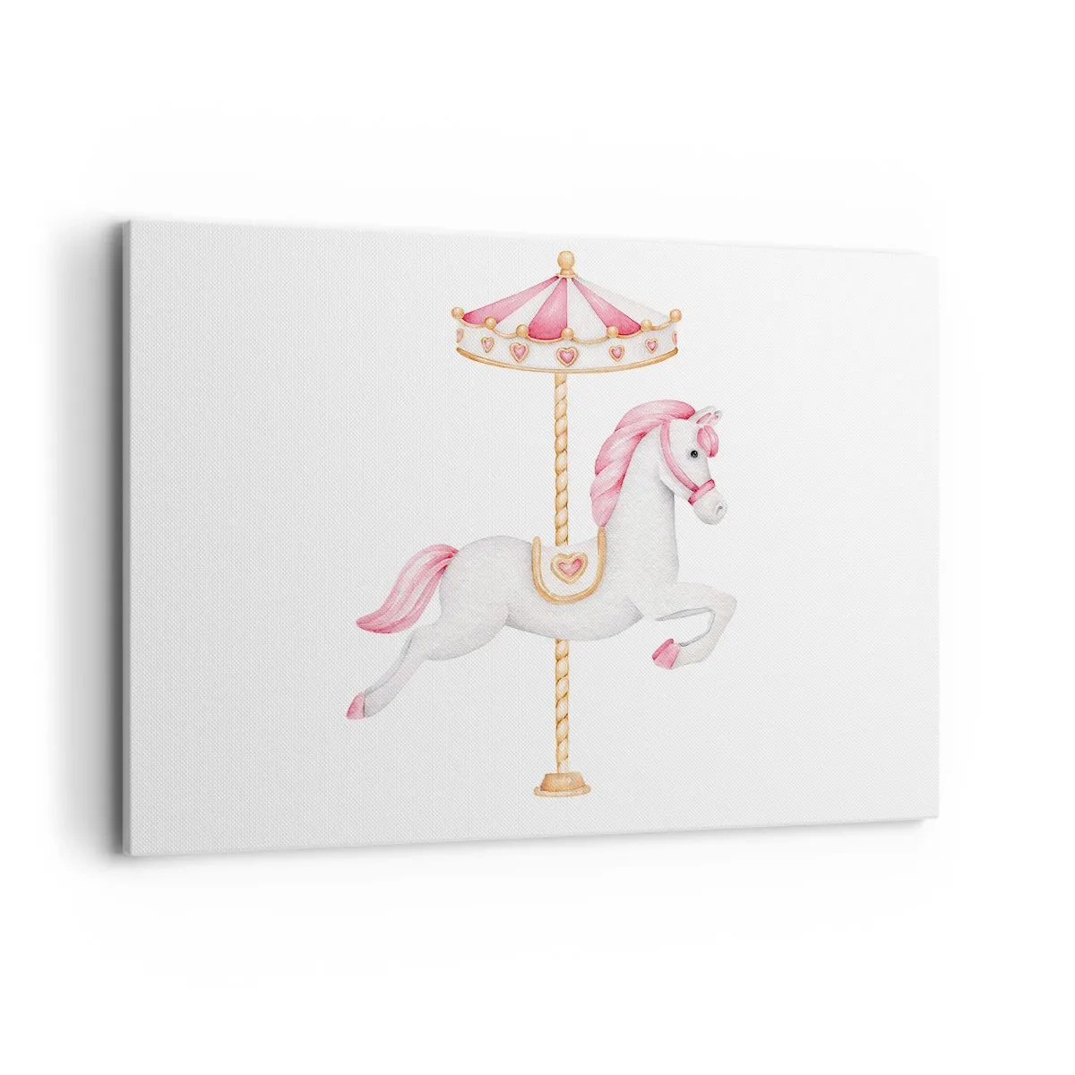 Impression sur toile - Image sur toile - Un cheval de carrousel aux tons pastel de rose - 100x70cm - Les sabots en avant - Décoration murale moderne pour le salon et la chambre ARTTOR