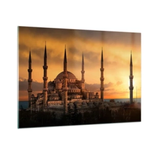 Impression sur verre - Image sur verre - La Mosquée Bleue sur fond de coucher de soleil - 100x70cm - Dieu est grand - Décoration murale moderne pour le salon et la chambre ARTTOR