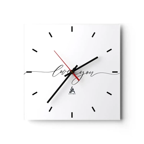 Horloge murale - Pendule murale - L'inscription « Je t'aime » dans une police élégante - 30x30cm - Noir sur blanc - Décoration murale moderne pour le salon et la chambre ARTTOR