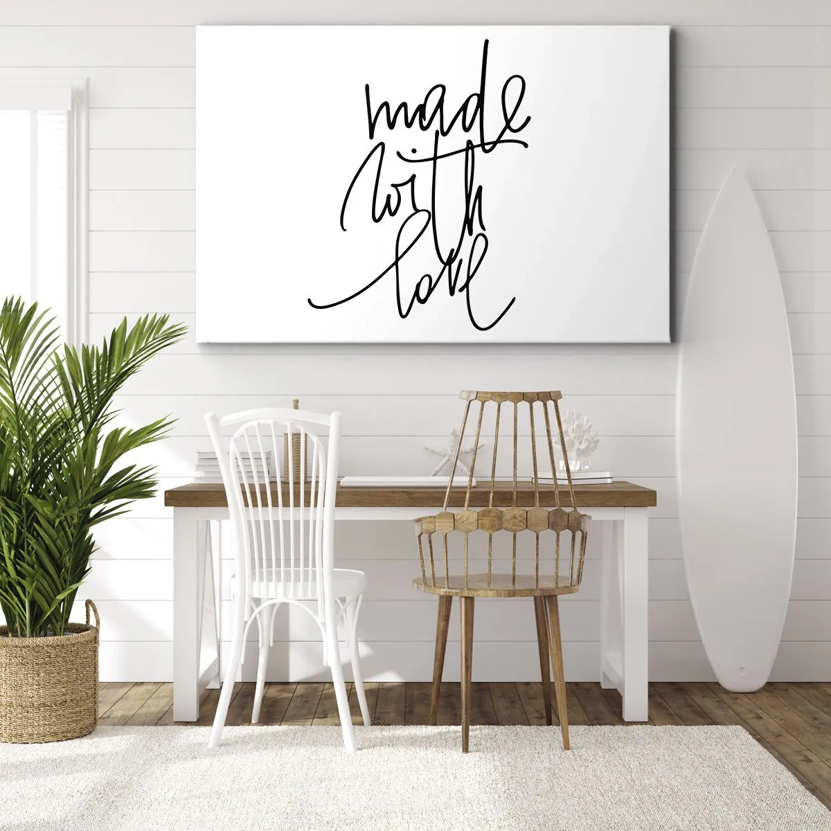 Impression sur toile - Image sur toile - Inscription noire « Made with love » sur fond blanc - 70x50cm - La meilleure marque - Décoration murale moderne pour le salon et la chambre ARTTOR