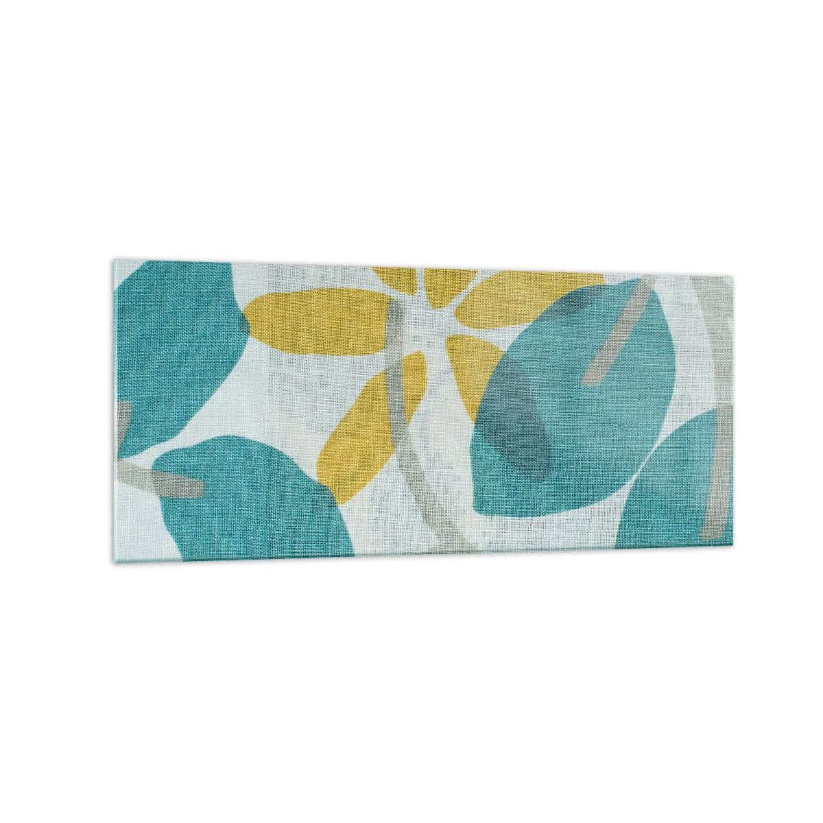 Impression sur verre - Image sur verre - Feuilles aux tons turquoise et jaune sur fond clair - 120x50cm - Wśród lazurowych liści - Décoration murale moderne pour le salon et la chambre ARTTOR