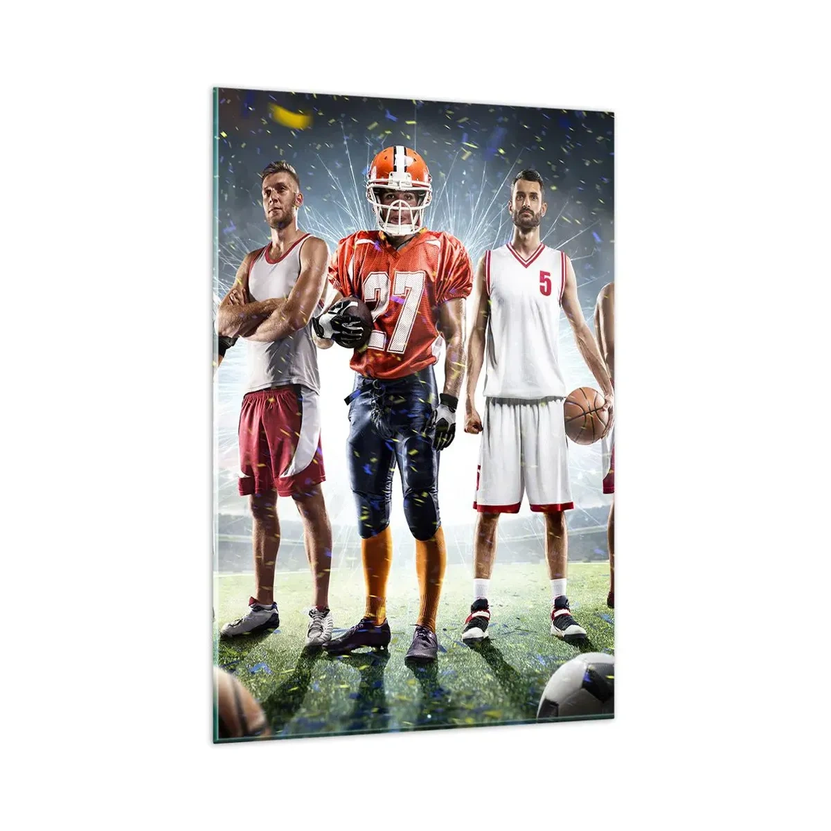 Impression sur verre - Image sur verre - Une scène dynamique d'athlètes de diverses disciplines dans le stade sous les projecteurs - 80x120cm - Gladiateurs des champs - Décoration murale moderne pour le salon et la chambre ARTTOR