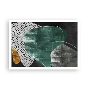 Affiche - Poster - Composition abstraite avec des formes vertes et des motifs à pois - 100x70cm - Abstraction colorée avec feuille d'or - Décoration murale moderne pour le salon et la chambre ARTTOR