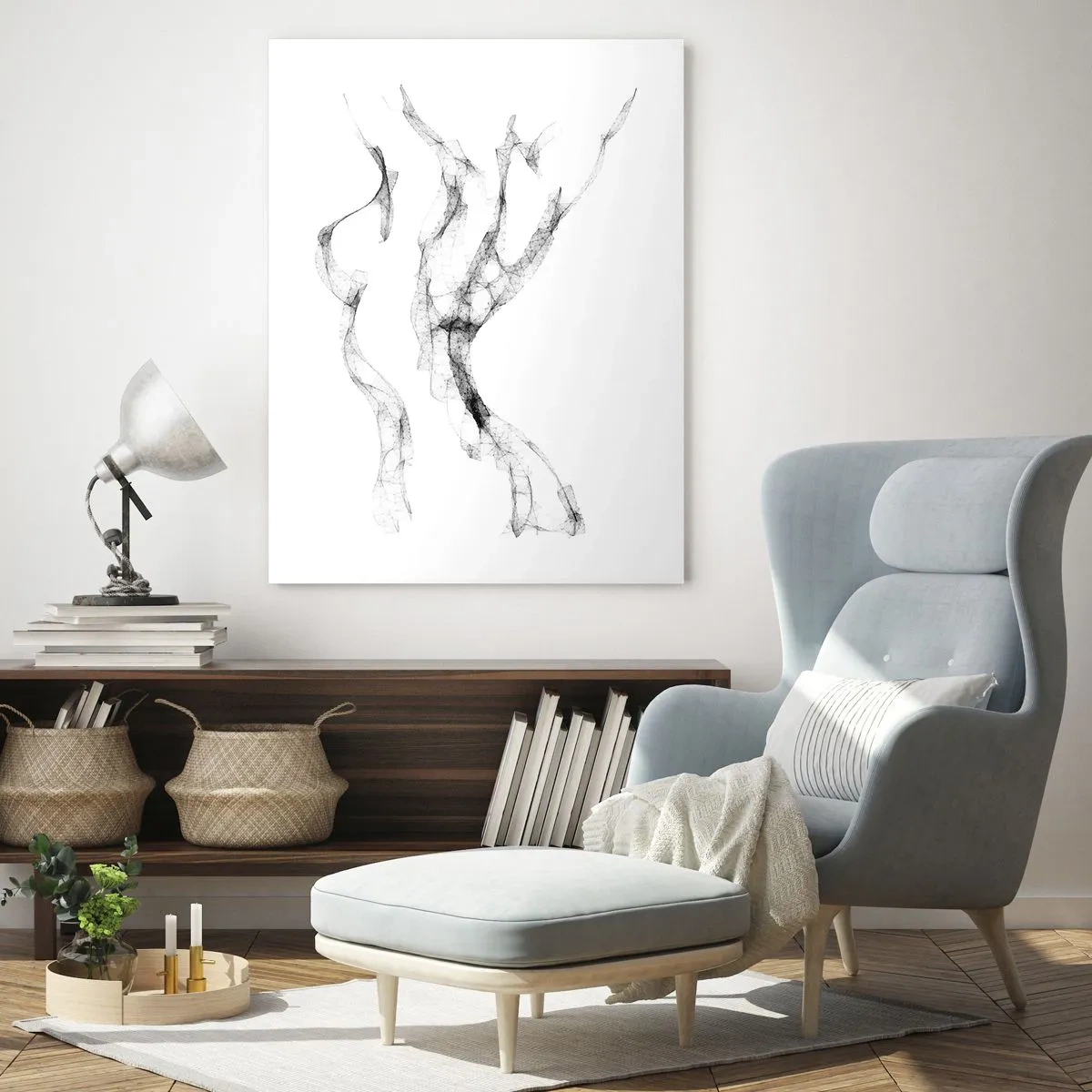 Impression sur verre - Image sur verre - Des lignes délicates et abstraites ressemblant à des traînées de fumée sur un fond clair - 70x100cm - Belle et forte - Décoration murale moderne pour le salon et la chambre ARTTOR