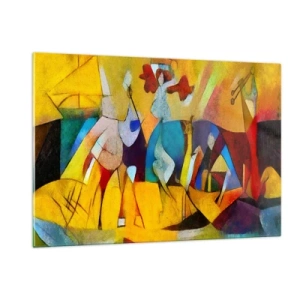 Impression sur verre - Image sur verre - Abstraction colorée avec des figures et des formes géométriques - 120x80cm - Soleil - vie - joie - Décoration murale moderne pour le salon et la chambre ARTTOR