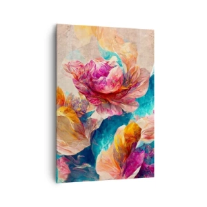 Impression sur toile - Image sur toile - Fleurs colorées sur fond beige - 70x100cm - Splendeur colorée du bouquet - Décoration murale moderne pour le salon et la chambre ARTTOR