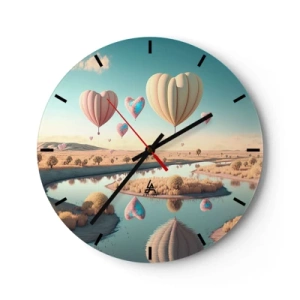 Horloge murale - Pendule murale - Des ballons en forme de cœur flottant au-dessus de la rivière - 30x30cm - L'amour te permet de t'élever - Décoration murale moderne pour le salon, la cuisine et la chambre ARTTOR