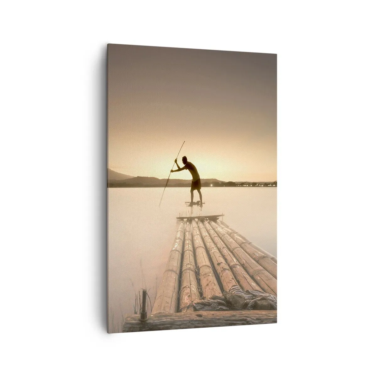 Impression sur toile - Image sur toile - Homme sur un radeau au coucher du soleil - 80x120cm - Avant la fin du jour - Décoration murale moderne pour le salon et la chambre ARTTOR
