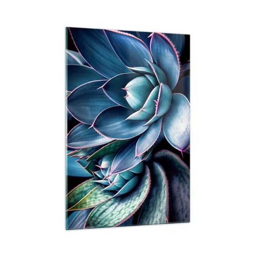 Impression sur verre - Image sur verre - Agave dans des tons de bleu et de vert avec des accents roses - 70x100cm - Force vital - Décoration murale moderne pour le salon et la chambre ARTTOR