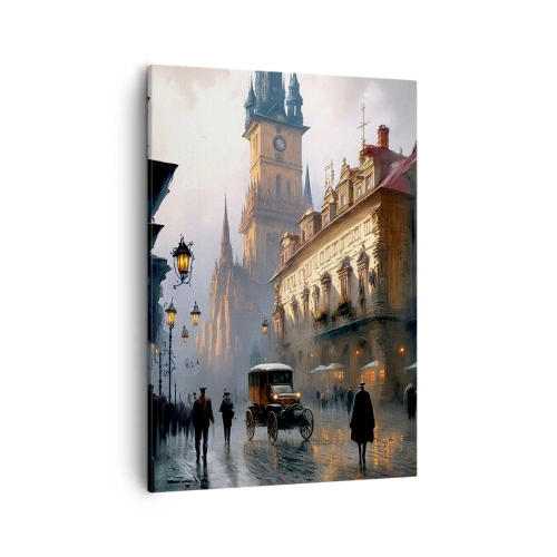 Impression sur toile - Image sur toile - Scène de rue en soirée avec une architecture historique - 50x70cm - Le charme d'une soirée pragoise - Décoration murale moderne pour le salon et la chambre ARTTOR
