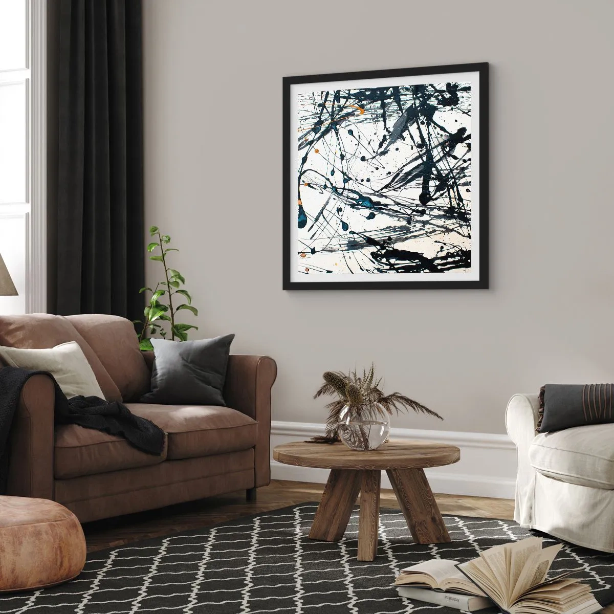 Affiche dans un cadre noir - Poster - Abstraction expressionniste - 60x60 cm