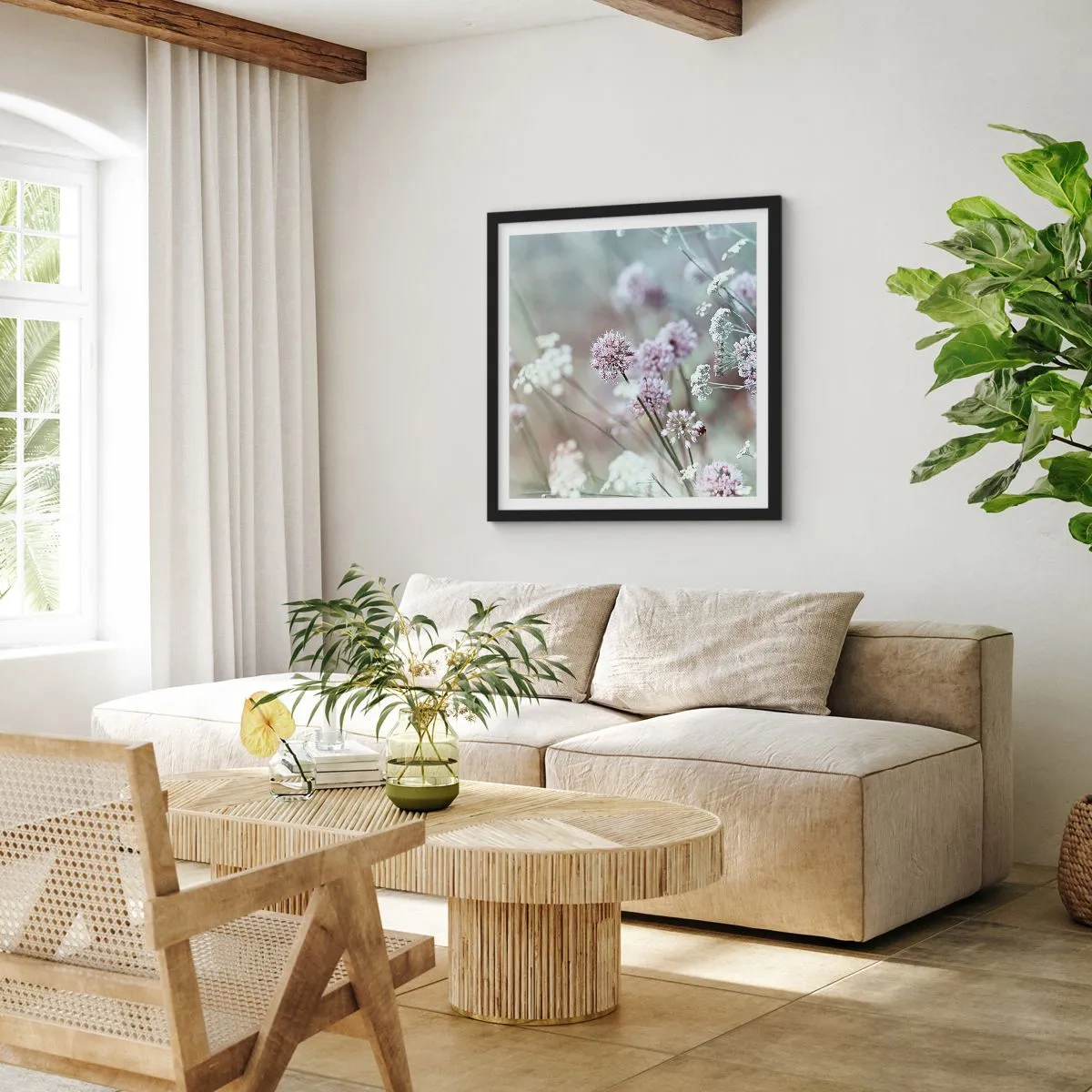 Affiche dans un cadre noir - Poster - Herbes douces en filigrane - 50x50 cm