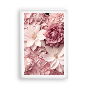 Affiche dans un cadre blanc - Poster - Dans les pétales roses - 61x91 cm