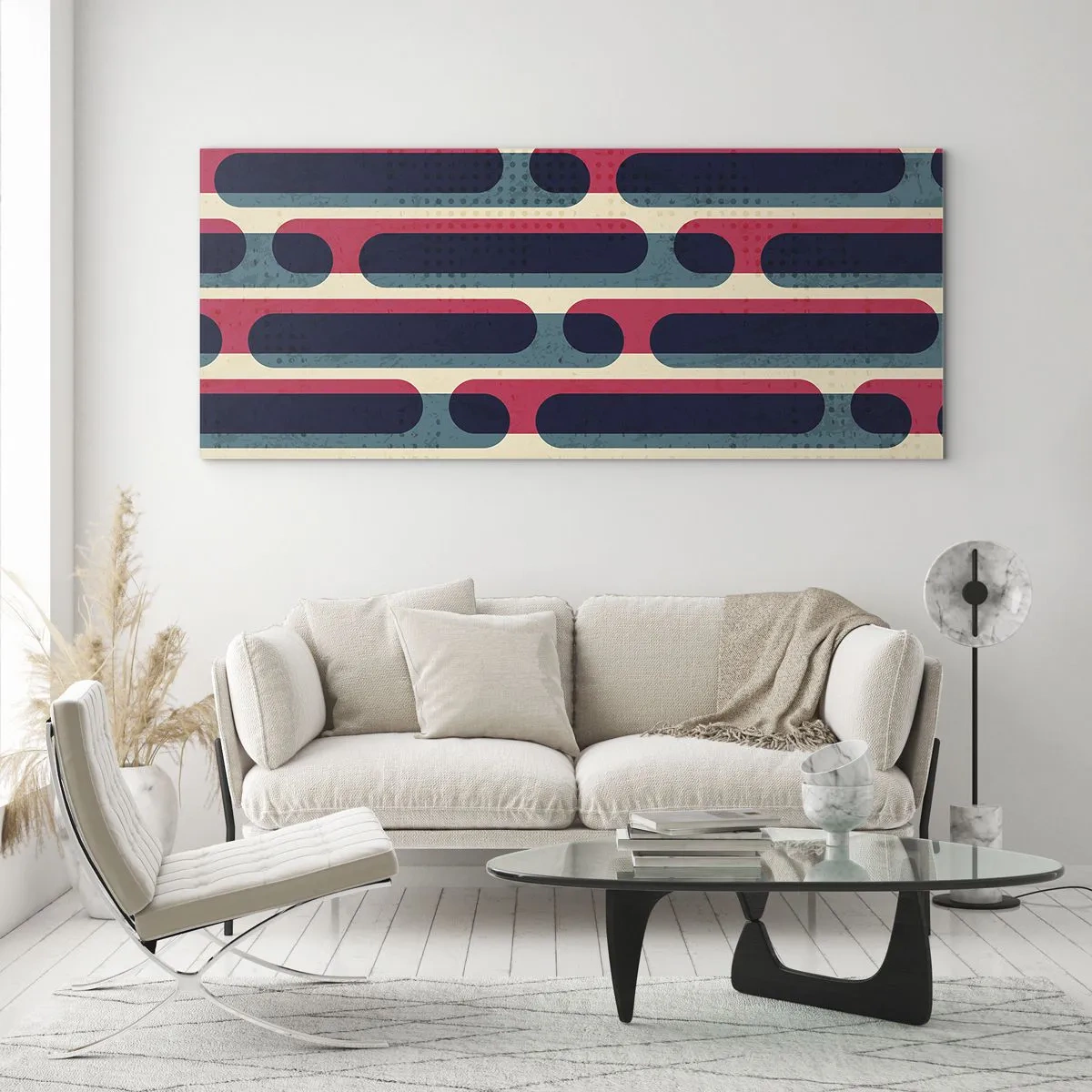 Impression sur verre - Image sur verre - Motif géométrique rétro aux couleurs pastel - 140x50cm - En profondeur et sur l'avant - Décoration murale moderne pour le salon et la chambre ARTTOR